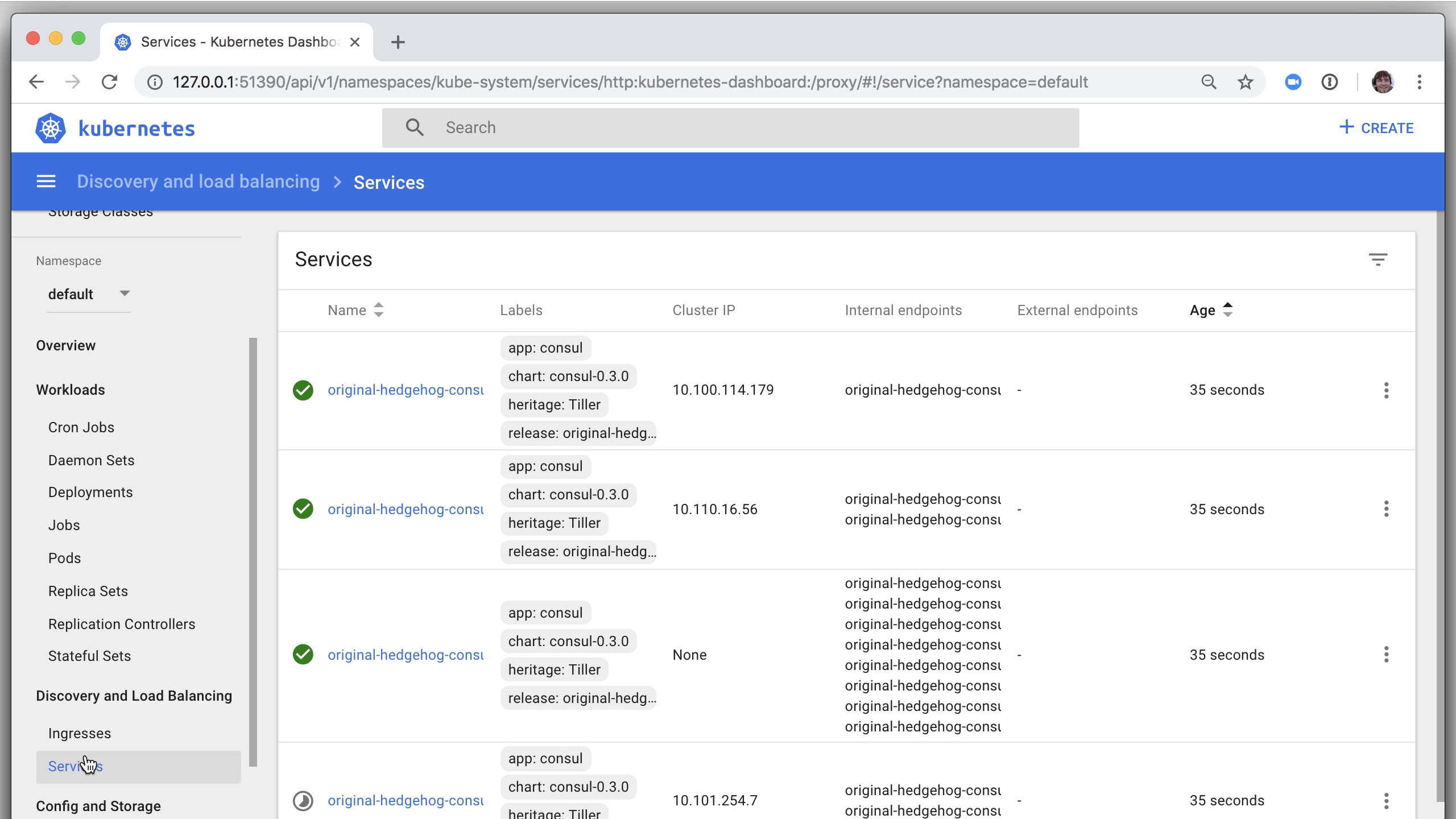 Minikube Dashboard with Consul